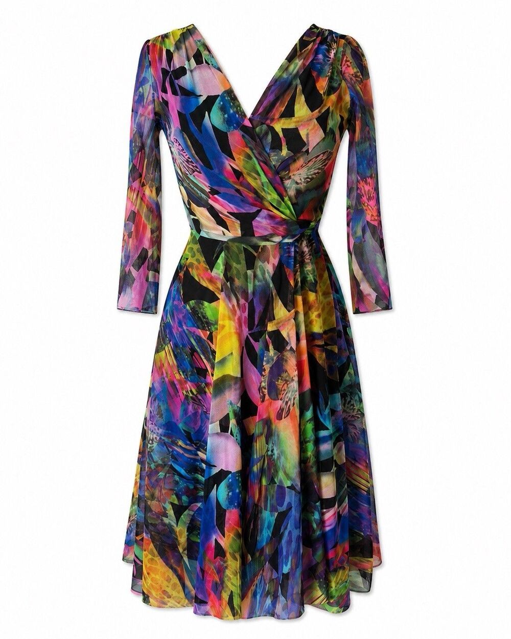 Elegantissimo Firenze Abstract Floral Wrap Midi Dress Medium - Picture 2 of 8